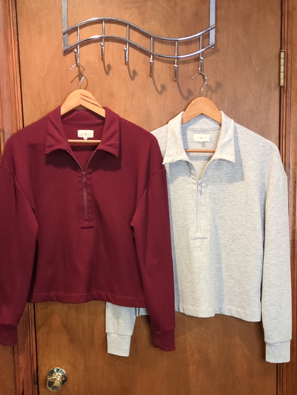 Bundle Lou & Grey Half-Zip Waffle Pullover - Burgundy & Light Gray Size XS